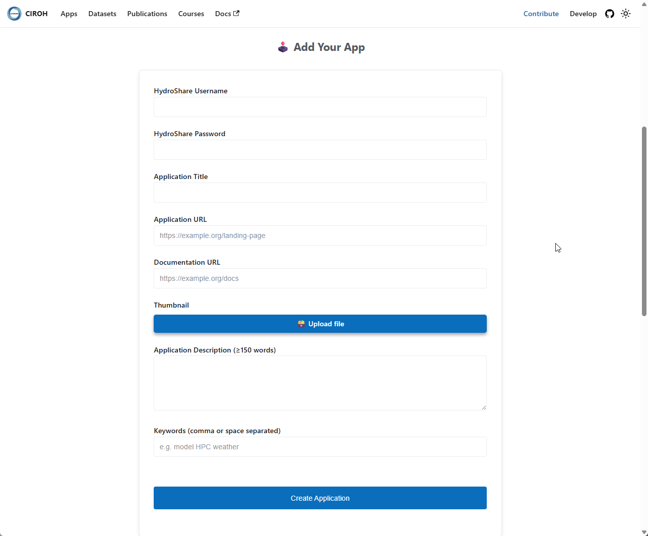 Portal Contribute Applications Page