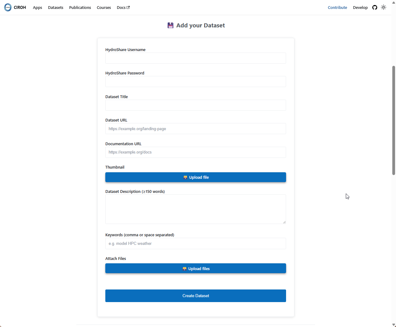 Portal Contribute Dataset Page
