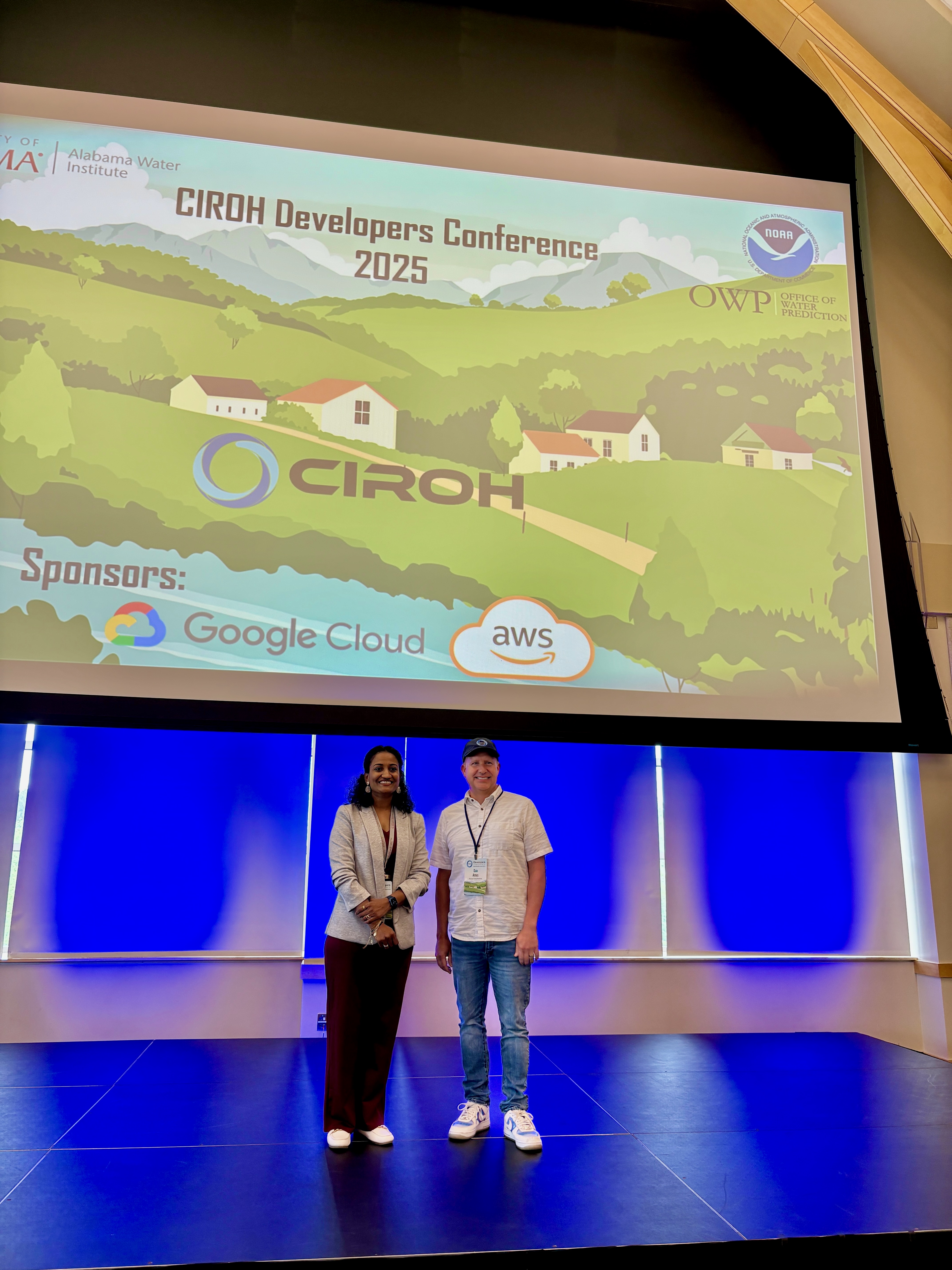 Arpita Patel and Dan Ames presenting their plenary keynote at CIROH DevCon 2025.